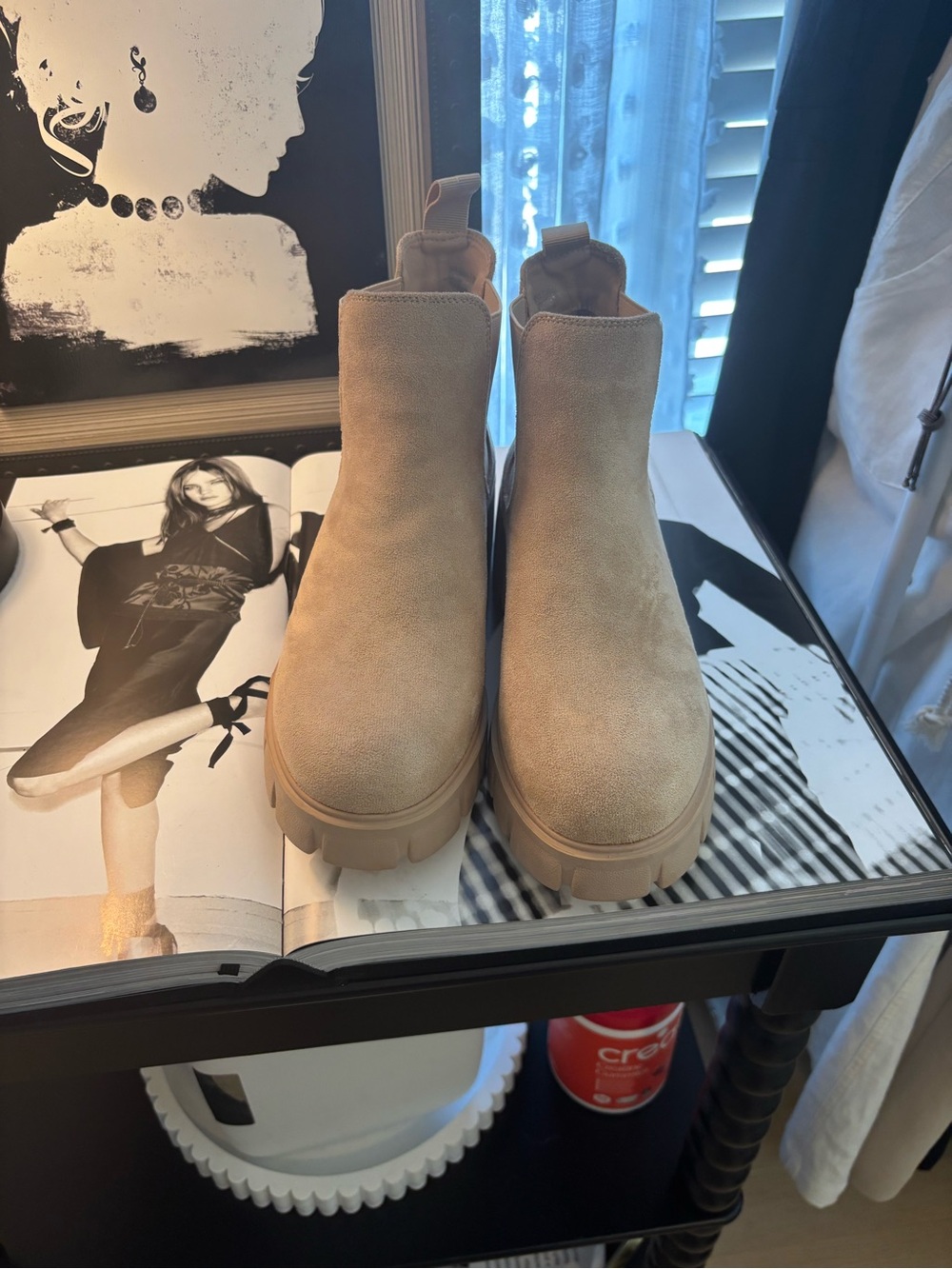 Chunky Lug Chelsea Ankle Boots in Beige